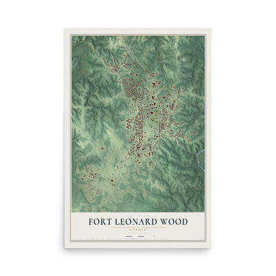 Map of Fort Leonard Wood, Missouri, 12 x 18 inch unframed archival matte print