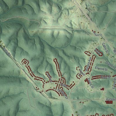 Second close-up of the map of Fort Leonard Wood, Missouri print showing more streets and buildings