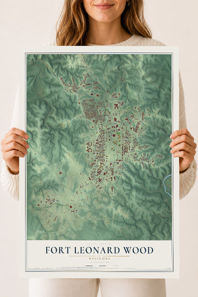 Map of Fort Leonard Wood, Missouri, 18 x 24 inch unframed archival matte print