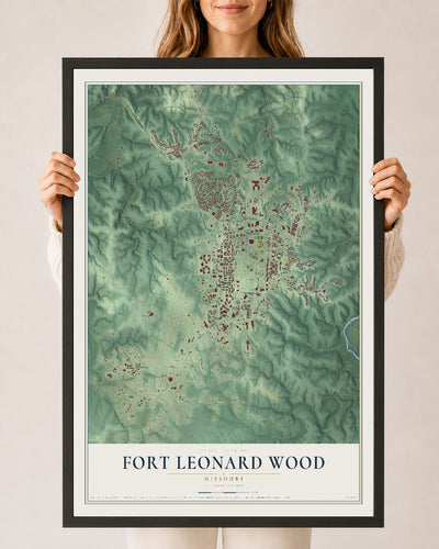 Map of Fort Leonard Wood, Missouri, 24 x 36 inch print in a black wood frame