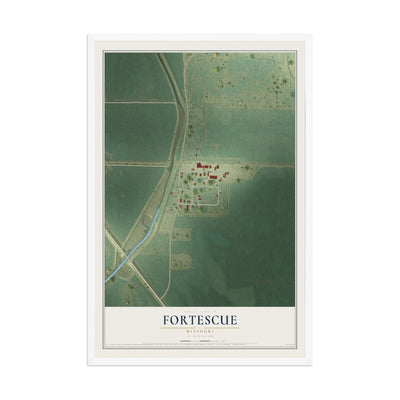 Map of Fortescue, Missouri, 12 x 18 inch print in a white wood frame