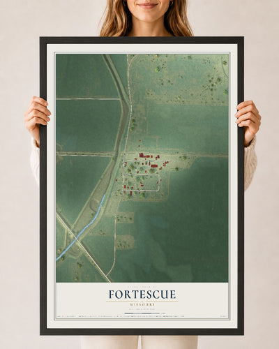 Map of Fortescue, Missouri, 24 x 36 inch print in a black wood frame