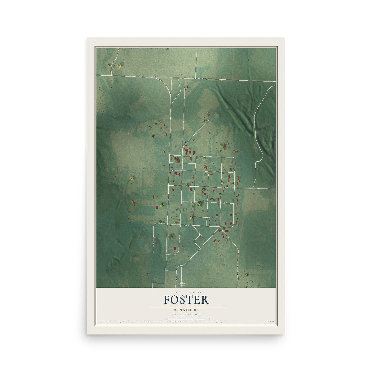Map of Foster, Missouri, 12 x 18 inch unframed archival matte print
