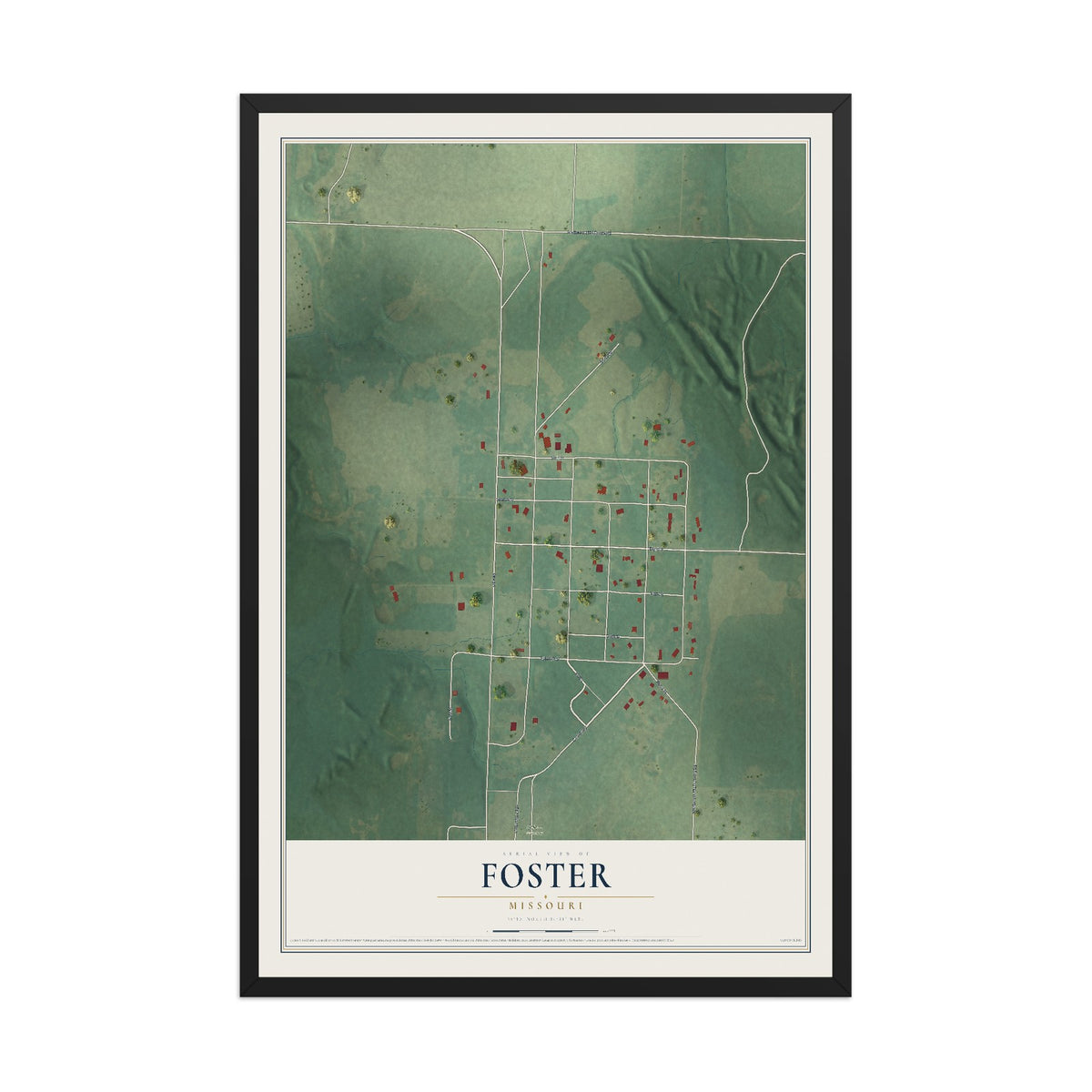 Map of Foster, Missouri, 12 x 18 inch print in a black wood frame