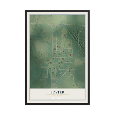 Map of Foster, Missouri, 12 x 18 inch print in a black wood frame