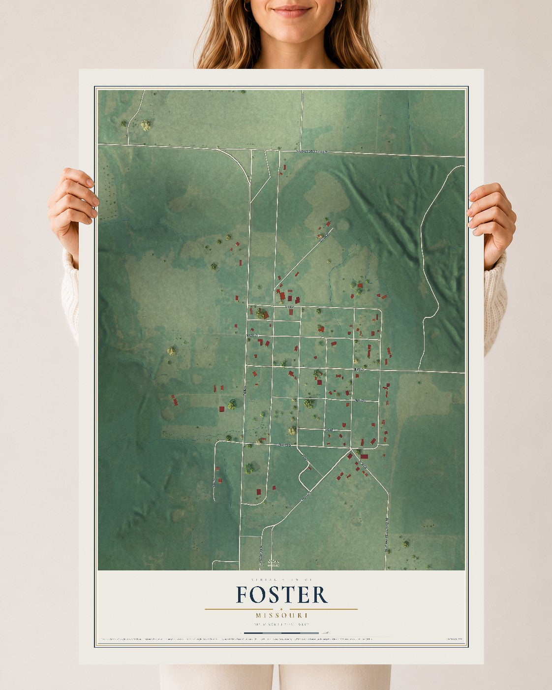 Map of Foster, Missouri, 24 x 36 inch unframed archival matte print