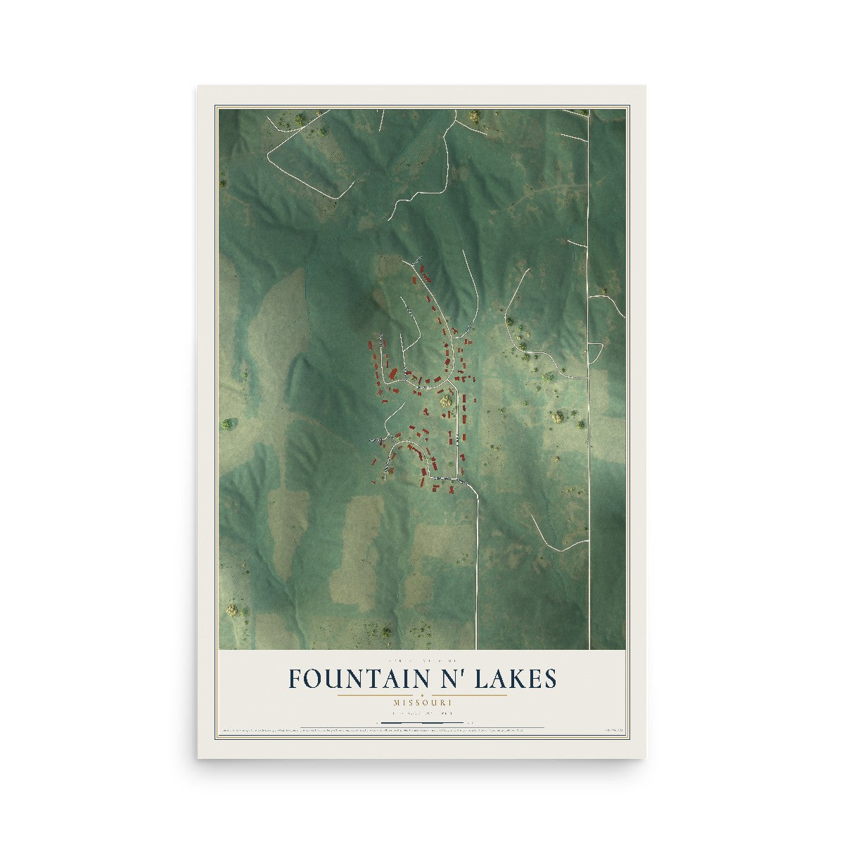 Map of Fountain N' Lakes, Missouri, 12 x 18 inch unframed archival matte print