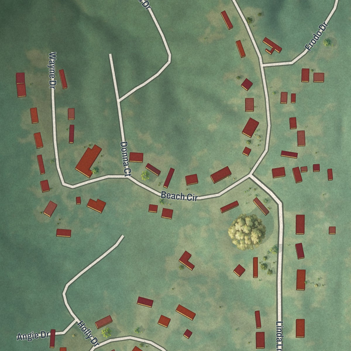 Close-up of the map of Fountain N' Lakes, Missouri print showing street and building detail
