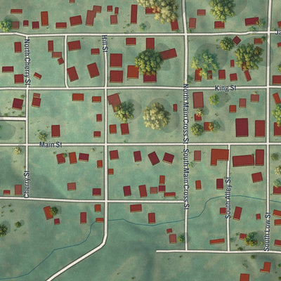 Close-up of the map of Frankford, Missouri print showing street and building detail