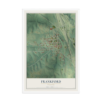 Map of Frankford, Missouri, 12 x 18 inch print in a white wood frame