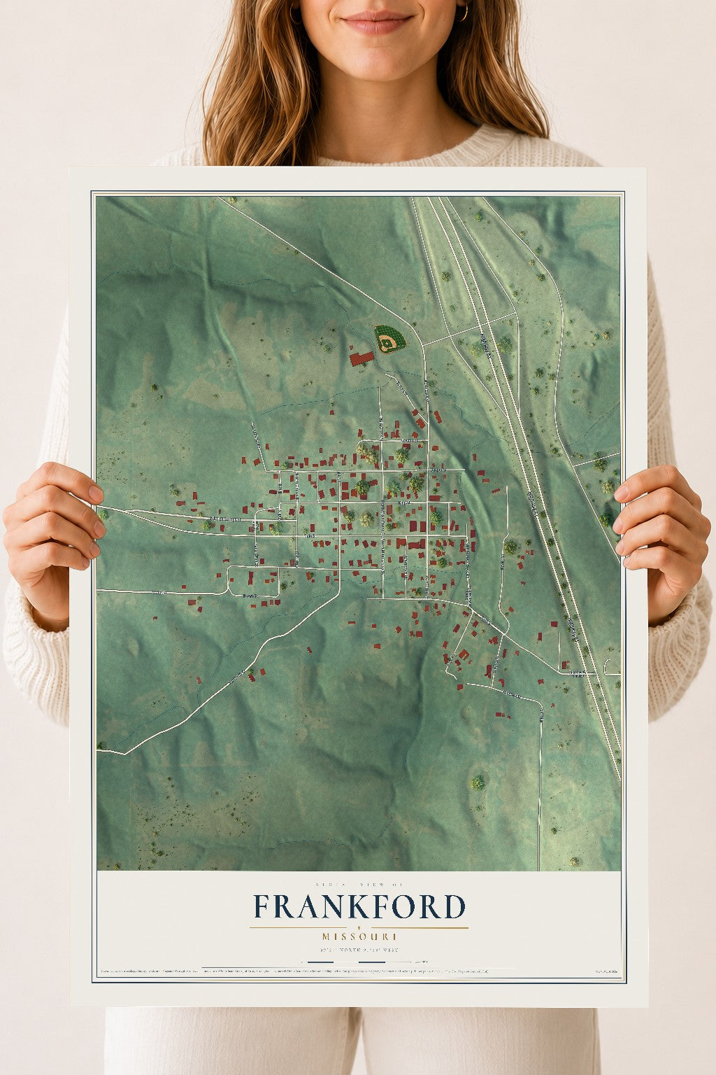 Map of Frankford, Missouri, 18 x 24 inch unframed archival matte print