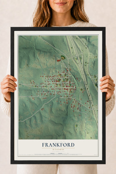 Map of Frankford, Missouri, 18 x 24 inch print in a black wood frame