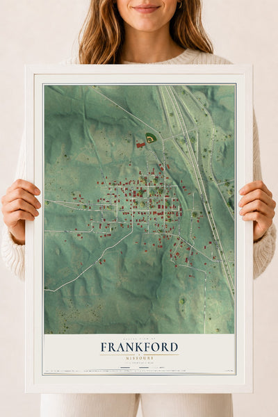 Map of Frankford, Missouri, 18 x 24 inch print in a white wood frame