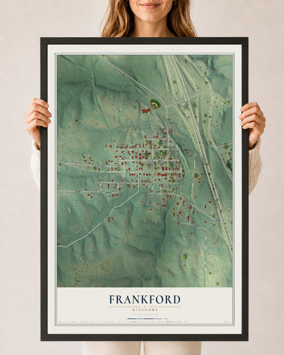 Map of Frankford, Missouri, 24 x 36 inch print in a black wood frame