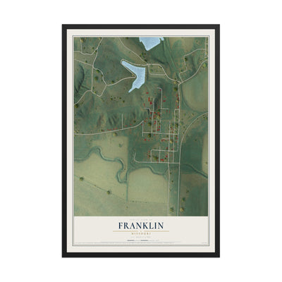 Map of Franklin, Missouri, 12 x 18 inch print in a black wood frame