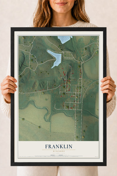 Map of Franklin, Missouri, 18 x 24 inch print in a black wood frame