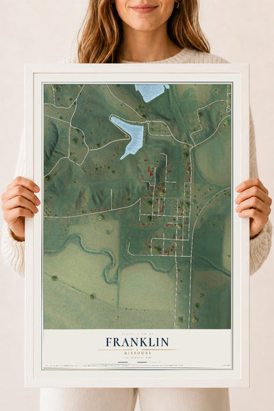 Map of Franklin, Missouri, 18 x 24 inch print in a white wood frame