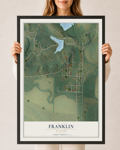 Map of Franklin, Missouri, 24 x 36 inch print in a black wood frame