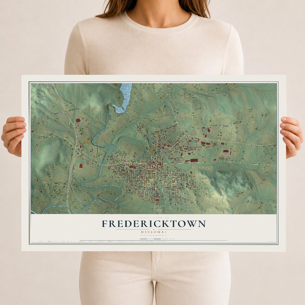 Map of Fredericktown, Missouri, 12 x 18 inch unframed archival matte print