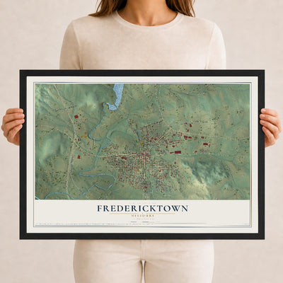 Map of Fredericktown, Missouri, 12 x 18 inch print in a black wood frame