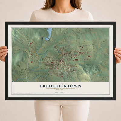 Map of Fredericktown, Missouri, 18 x 24 inch print in a black wood frame
