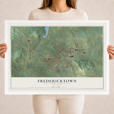 Map of Fredericktown, Missouri, 18 x 24 inch print in a white wood frame