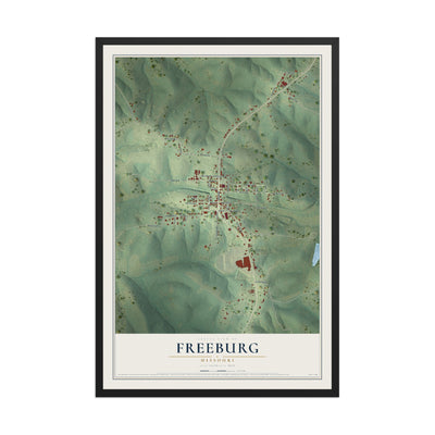 Map of Freeburg, Missouri, 12 x 18 inch print in a black wood frame