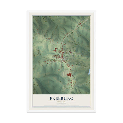 Map of Freeburg, Missouri, 12 x 18 inch print in a white wood frame