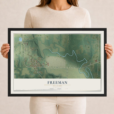 Map of Freeman, Missouri, 12 x 18 inch print in a black wood frame