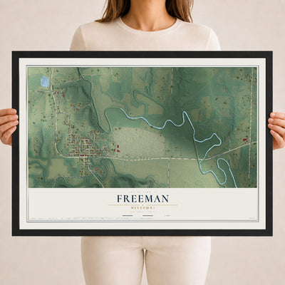 Map of Freeman, Missouri, 18 x 24 inch print in a black wood frame