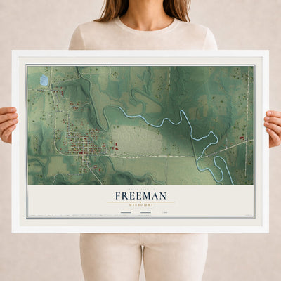 Map of Freeman, Missouri, 18 x 24 inch print in a white wood frame