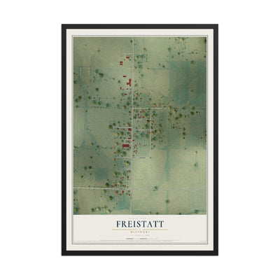 Map of Freistatt, Missouri, 12 x 18 inch print in a black wood frame