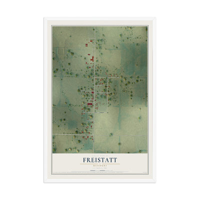 Map of Freistatt, Missouri, 12 x 18 inch print in a white wood frame