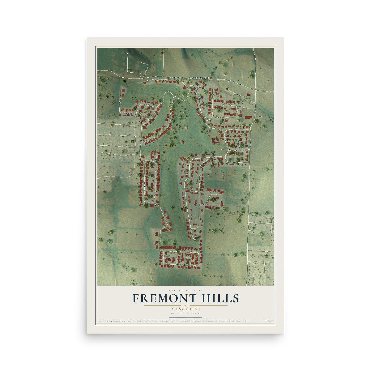 Map of Fremont Hills, Missouri, 12 x 18 inch unframed archival matte print