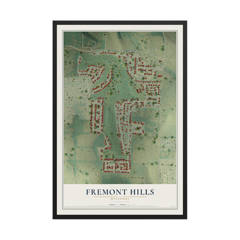 Map of Fremont Hills, Missouri, 12 x 18 inch print in a black wood frame