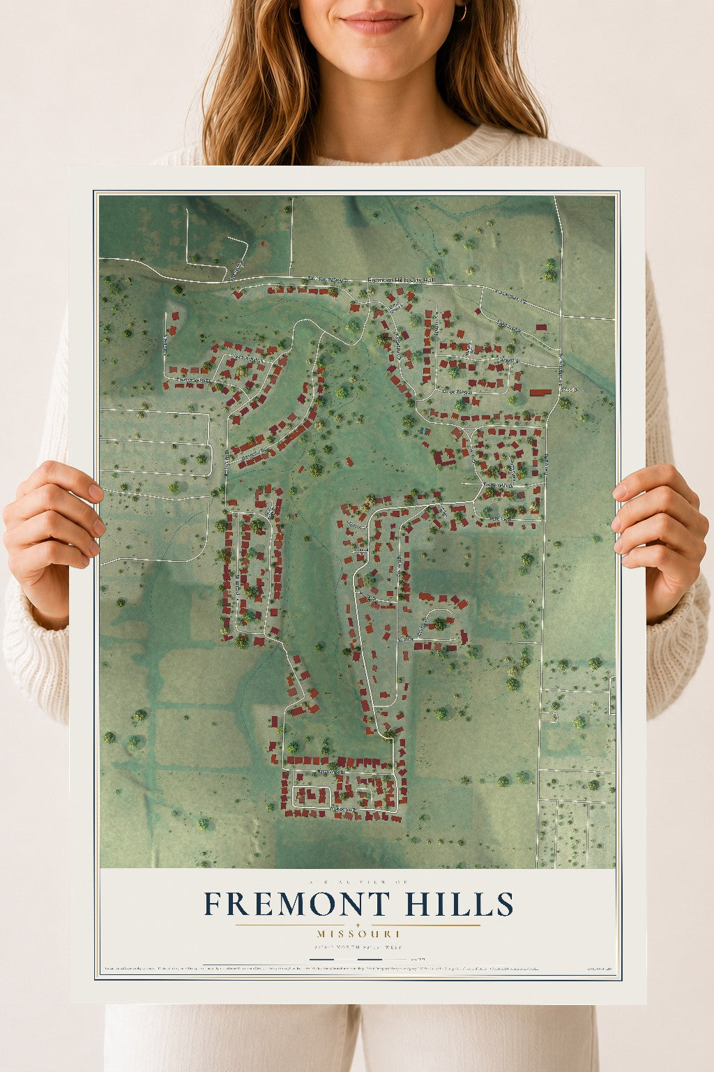 Map of Fremont Hills, Missouri, 18 x 24 inch unframed archival matte print