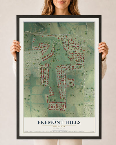 Map of Fremont Hills, Missouri, 24 x 36 inch print in a black wood frame