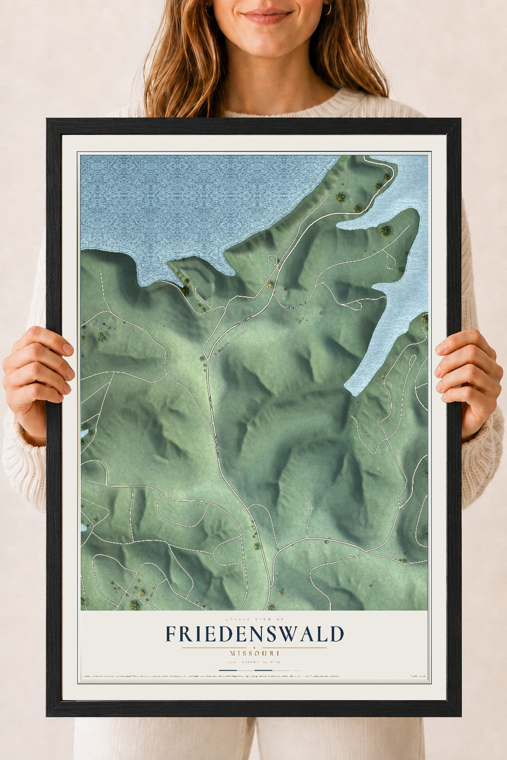 Map of Friedenswald, Missouri, 18 x 24 inch print in a black wood frame