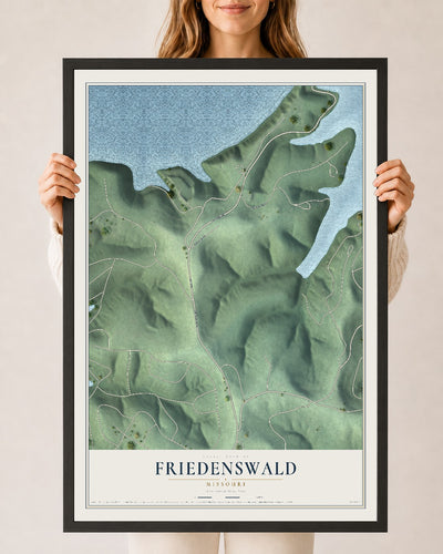 Map of Friedenswald, Missouri, 24 x 36 inch print in a black wood frame