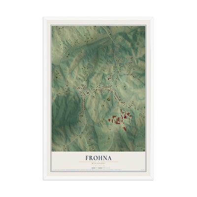 Map of Frohna, Missouri, 12 x 18 inch print in a white wood frame