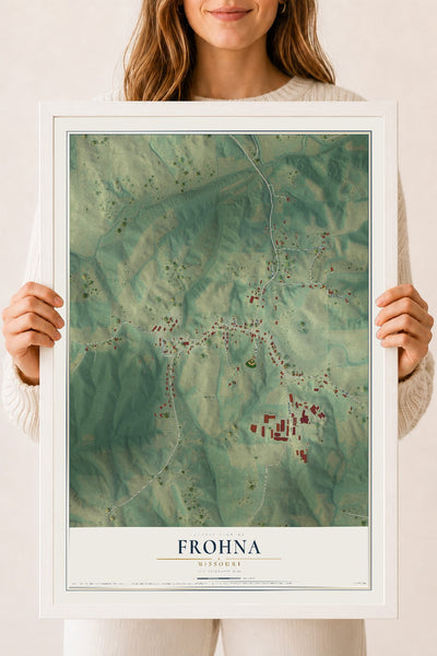 Map of Frohna, Missouri, 18 x 24 inch print in a white wood frame