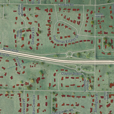 Close-up of the map of Frontenac, Missouri print showing street and building detail