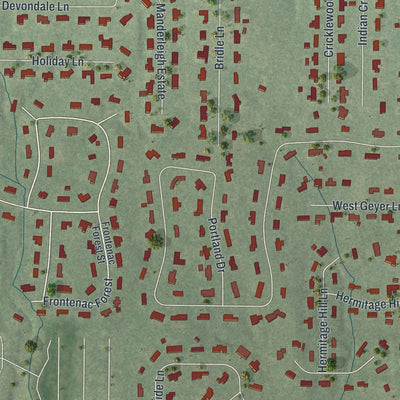 Second close-up of the map of Frontenac, Missouri print showing more streets and buildings