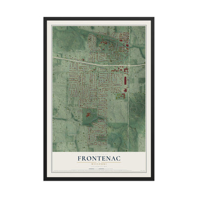 Map of Frontenac, Missouri, 12 x 18 inch print in a black wood frame