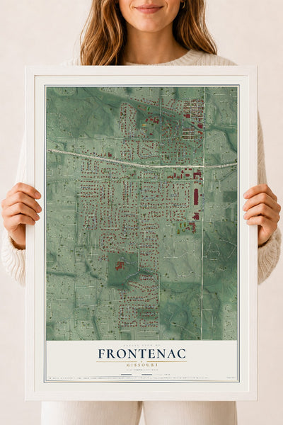 Map of Frontenac, Missouri, 18 x 24 inch print in a white wood frame