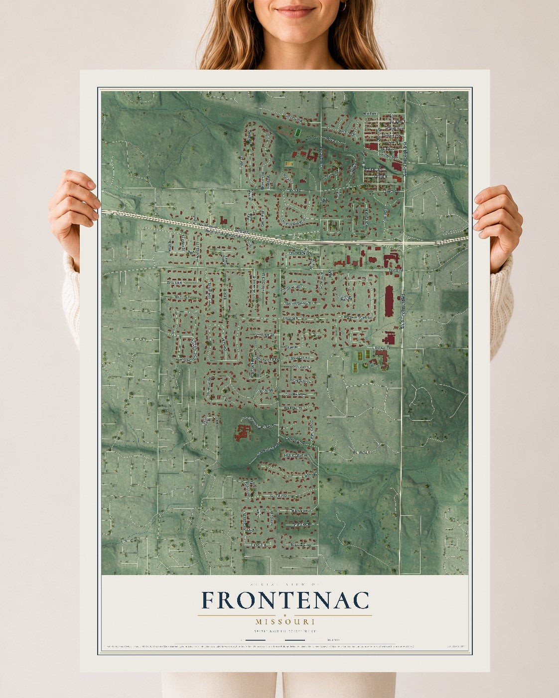 Map of Frontenac, Missouri, 24 x 36 inch unframed archival matte print