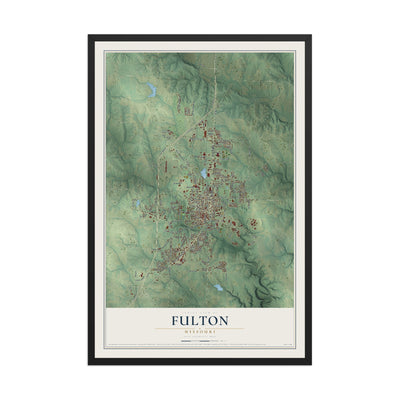 Map of Fulton, Missouri, 12 x 18 inch print in a black wood frame