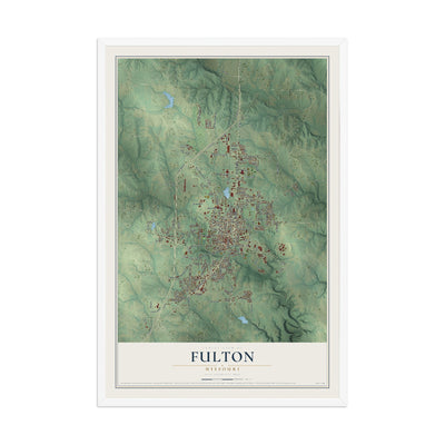 Map of Fulton, Missouri, 12 x 18 inch print in a white wood frame