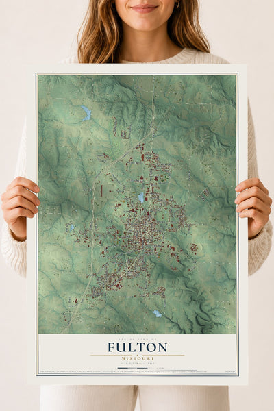 Map of Fulton, Missouri, 18 x 24 inch unframed archival matte print