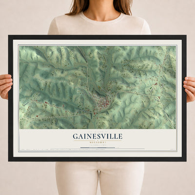 Map of Gainesville, Missouri, 18 x 24 inch print in a black wood frame